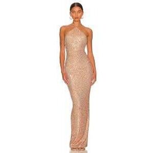 Nookie Treasure Sequin Gown Formal Dress Halter Neck Open Back Party Small